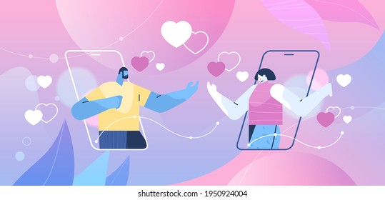 couple discussing during online dating in mobile app social media virtual relationship communication