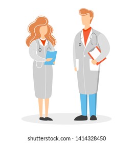 Couple of doctor in the uniform. Female and male character standing in medical costume. Isolated vector illustration in cartoon style