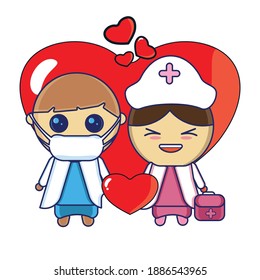 Couple doctors are full of love with white background