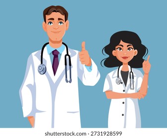 
Alguns médicos apontam para a ilustração vetorial dos dedos. Profissionais médicos que trabalham em equipe
