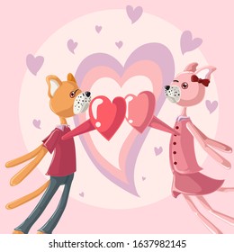 Couple dog falling in love, Greeting card vector illustration, Valentines Day postcard