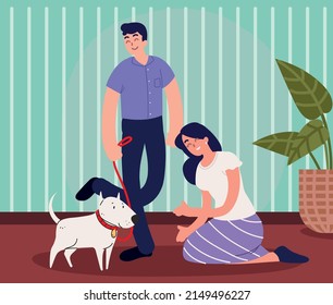 pareja con un perro en casa