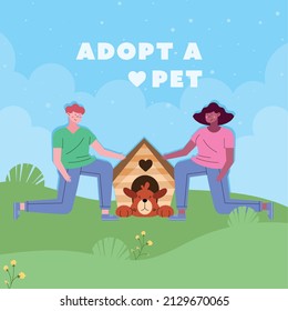 couple with dog inside house