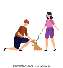 couple with dog isolated icon vector illustration design