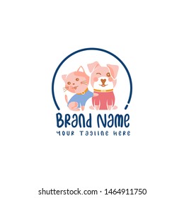 Couple of dog and kitty, logo for animal lovers
