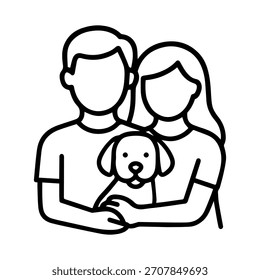 Pareja con un icono de línea de Vector de perro sobre un fondo blanco Icono de línea de Vector sobre un fondo blanco