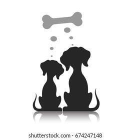 Couple of dogs dream of a bone, a vector illustration.
