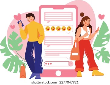 Couple doing conversation on dating app illustration