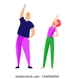 Couple doing morning exercise. Man and woman training body vector illustration. Life together, relationship concept for banner, website design or landing web page