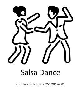 Couple doing salsa dance, line icon 