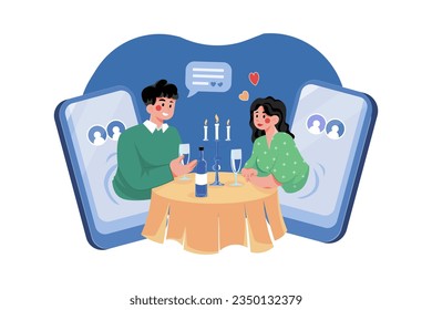 Couple doing virtual date on dating app