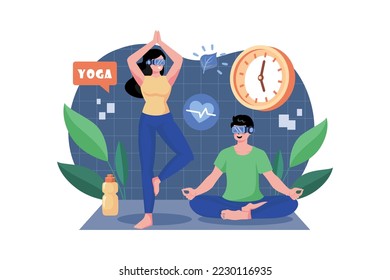 Couple Doing VR Exercise Illustration concept. A flat illustration isolated on white background