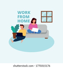 A couple doing work from home with their laptop