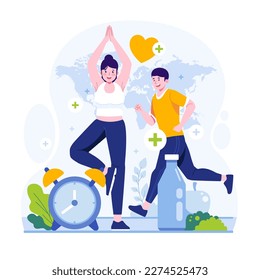 Couple doing workout flat illustration