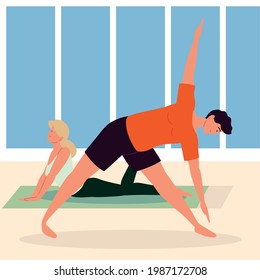 couple doing yoga at home