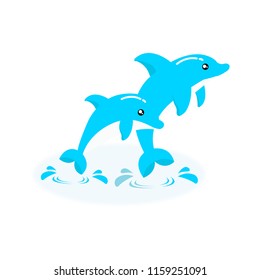 Couple Dolphin jumping out of the water making a splash. vector illustration.
