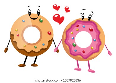 Couple of donuts in love illustration vector on white background
