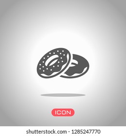 Couple donuts, side view. Icon of food. Icon under spotlight. Gray background
