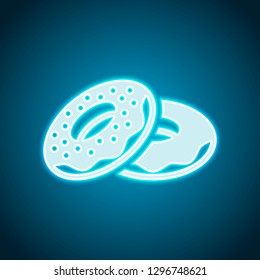 Couple donuts, side view. Icon of food. Neon style. Light decoration icon. Bright electric symbol