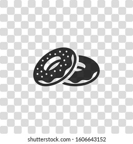 Couple donuts, side view. Icon of food. Black symbol on transparency grid