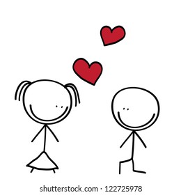 couple doodle with hovering hearts