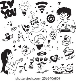Couple doodles celebrate valentine day element