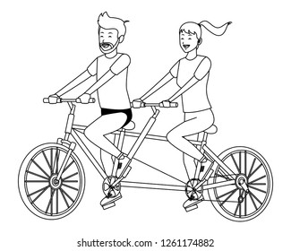 couple in double bike black and white