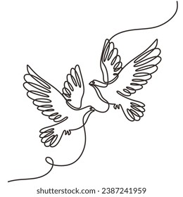 Couple of dove bird. Continuous one line art drawing. Vector illustration isolated. Minimalist design handdrawn.