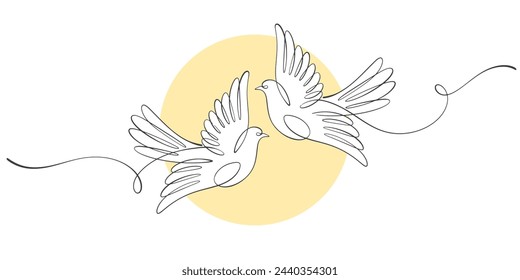 Couple of dove line art vector illustration	