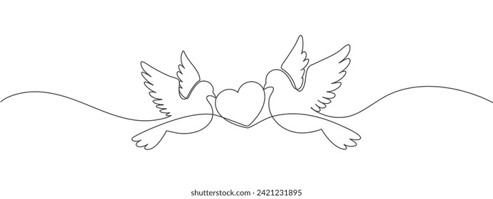 Couple of dove with love one continous line vector illustration, valentines day element design