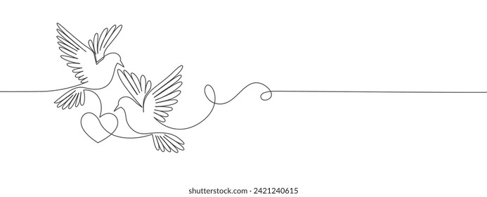 Couple of dove with love one continous line vector illustration, valentines day element design