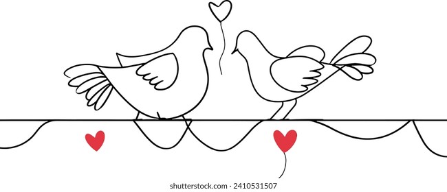 Couple Dove of love, vector of dove line art illustration , Valentine's Day concept, romantic symbol, love theme, decorative, romantic birds, valentine's decoration, couple birds