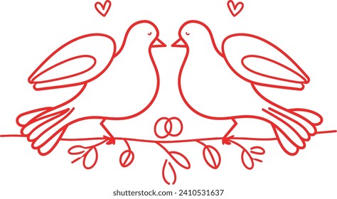 Couple Dove of love, vector of dove line art illustration , Valentine's Day concept, romantic symbol, love theme, decorative, romantic birds, valentine's decoration, couple birds