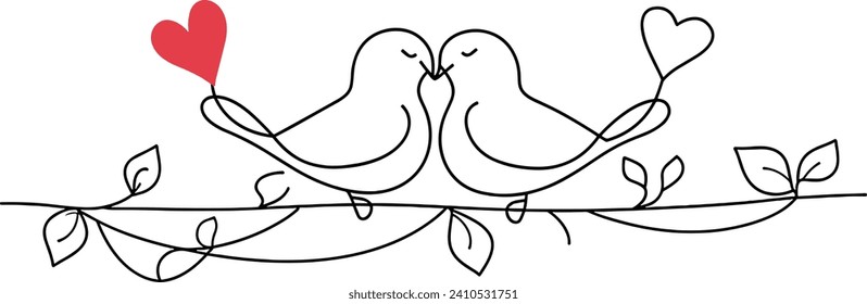 Couple Dove of love, vector of dove line art illustration , Valentine's Day concept, romantic symbol, love theme, decorative, romantic birds, valentine's decoration, couple birds
