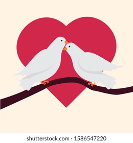 Couple of doves with heart shape in background