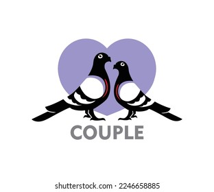 COUPLE DOVES LOGO, silhouette of smart pigoen standing vector illustrations