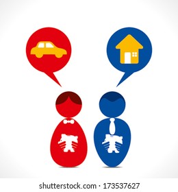 couple dream home and car concept vector