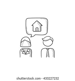 Ein paar Träume von Haus, Vektorgrafik Symbol einzeln auf dem Hintergrund. Handgezeichnet Couple träumt von der Haussymbol. Viele Träume von der Skizze für Infografik, Website oder App.