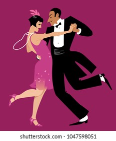 Couple dressed in 1920th fashion dancing the Charleston, EPS 8 vector illustration, no transparencies 