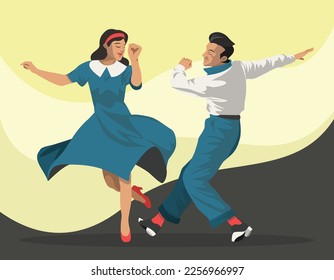 Couple Dressed in 1940s Fashion Dancing a Tap Dance