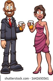 Couple dressed in elegant clothes   holding glass beer  Vector clip art illustration and simple gradients  Each separate layer 
