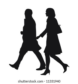 Couple dressed up for formal dinner out; silhouette; vector illustration
