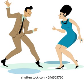 Couple, dressed in late 1950s early 1960s fashion dancing twist, vector illustration, no transparencies, EPS 8