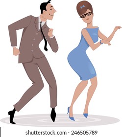 Couple, dressed in late 1950s early 1960s fashion dancing twist, vector illustration, no transparencies, EPS 8