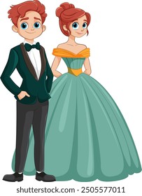 A couple dressed in tuxedo and gown