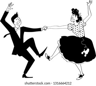 Couple dressed in vintage closes, dancing rock and roll, EPS 8 vector illustration	