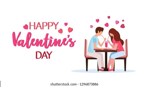 couple drinking cocktail through straw together happy valentines day concept man woman in love romantic dating greeting card horizontal full length isolated flat