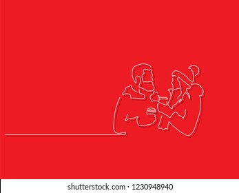 Couple drinking coffee isolated line drawing, vector illustration design. Christmas collection.