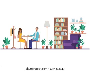 couple drinking coffee in the living room