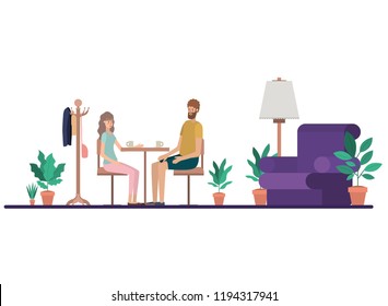 couple drinking coffee in the living room